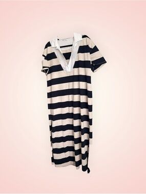 Banana Republic Navy and Cream Striped Maxi Polo Dress